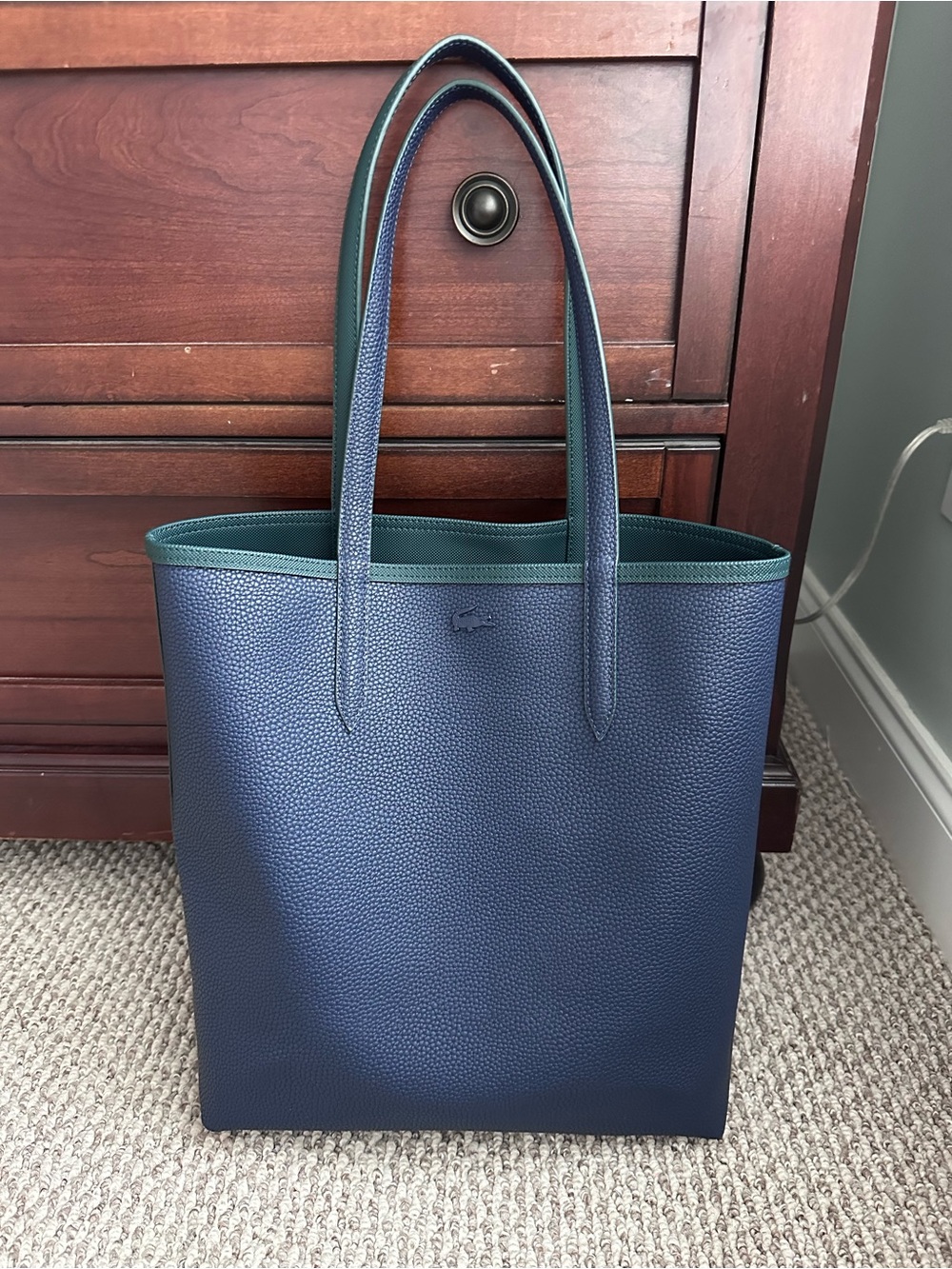Lacoste Anna Reversible Tote Bag in Green/Navy
